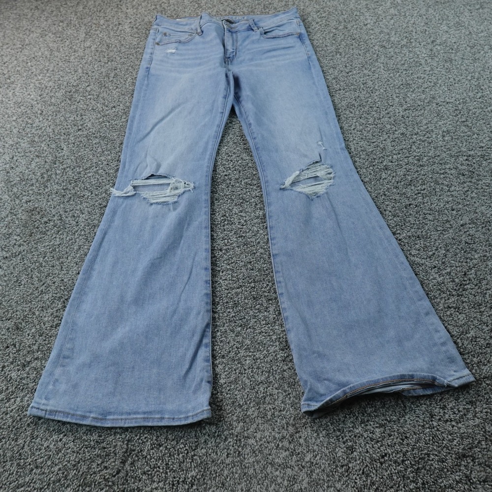 American Eagle Jeans Womens 8 Light Blue Denim Pants Low Rise Flare Stretch Flex